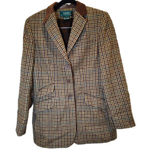 Lauren Ralph Lauren Equestrian Brown Wool Women's Blazer Leather Collar Size 4